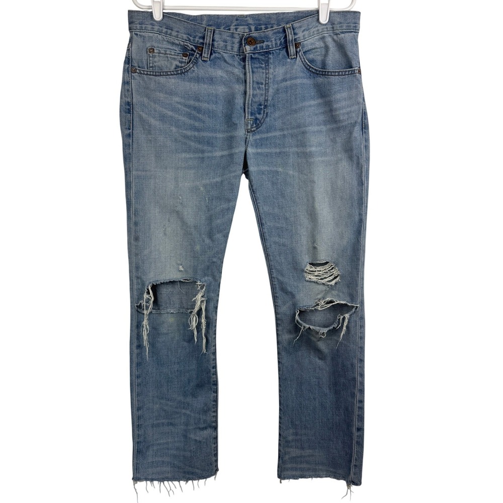 NSF Straight Slouch Distressed Jeans Light Wash Blue 28 Made in USA Button Fly